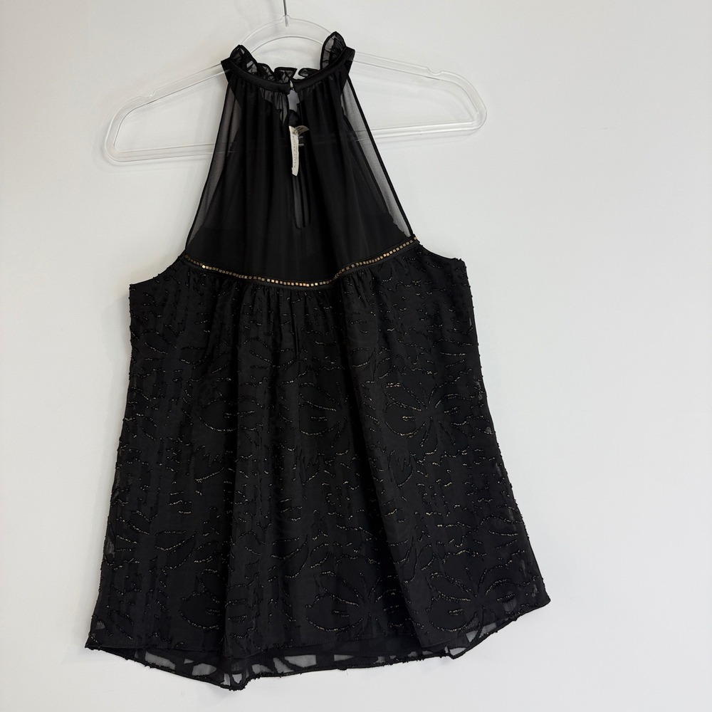 Ramy Brook Paula Halter Top Women Small Black Gold Bead Sequin Sheer Blouse - Picture 5 of 12
